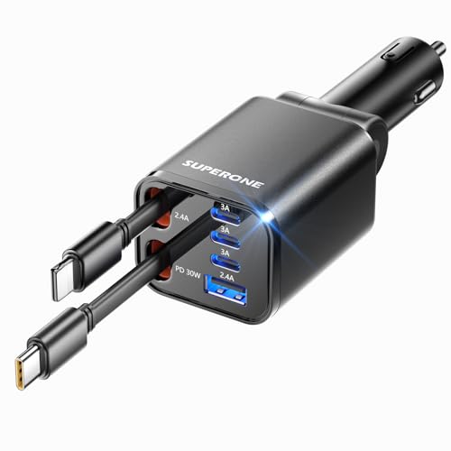 Retractable Car Charger, SUPERONE 99W Car Phone Charger with - Product Imagery