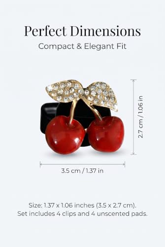 4 PCS Cherry Car Vent Clip, Rhinestone Bling Cute Cherry Decor - Product Imagery