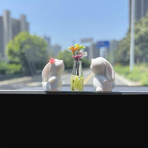 Cute Rabbit Car Dashboard Accessories Flowers Rear View Mirror - Product Imagery