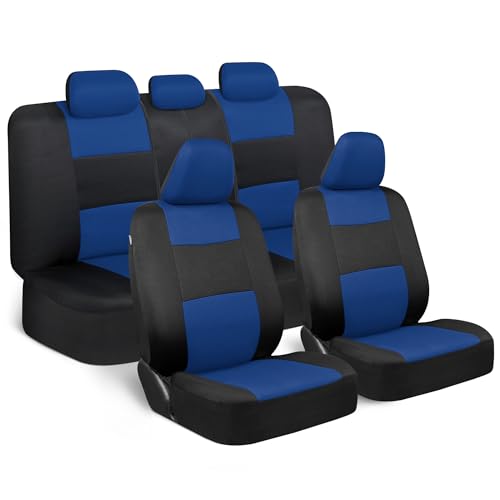 BDK PolyPro Car Seat Covers Full Set in Blue on Black, Front and - Product Imagery