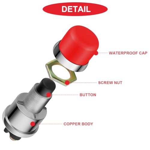 3pcs Red Push Start Button Switch 12V 50A SPST Heavy Duty - Product Imagery