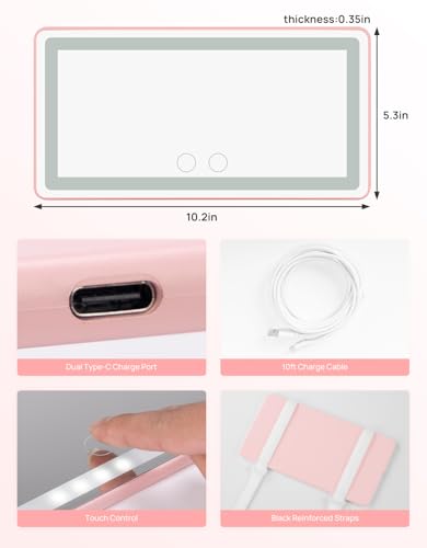 JOYTUTUS Car Sun Visor Vanity Mirror, Car Mirror with 3 Light - Product Imagery