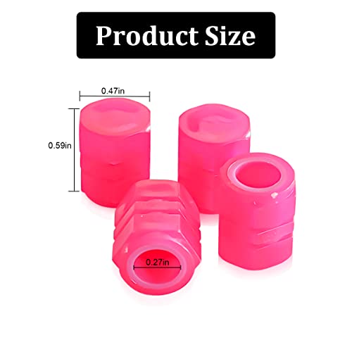 12PCS Glow-in-Dark Tire Valve Stem Caps, Air Covers, Pink - Product Imagery