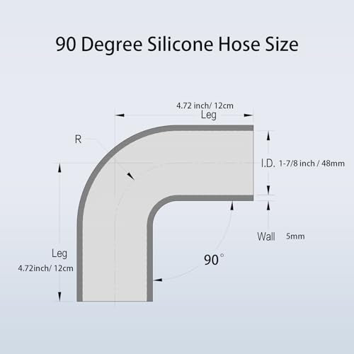 Automotive Silicone Tubing, ID 1-7/8" (48 mm) 90 Degree Elbow, - Product Imagery