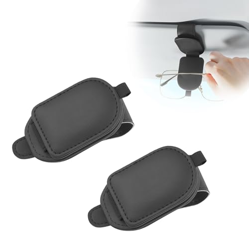 Sunglass Holder for Car Visor, Magnetic Leather Eyeglass Holder, - Product Imagery