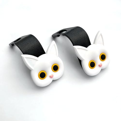 White Cat Car Seat Headrest Hooks 2 Pack Cute Cartoon Hook - Product Imagery
