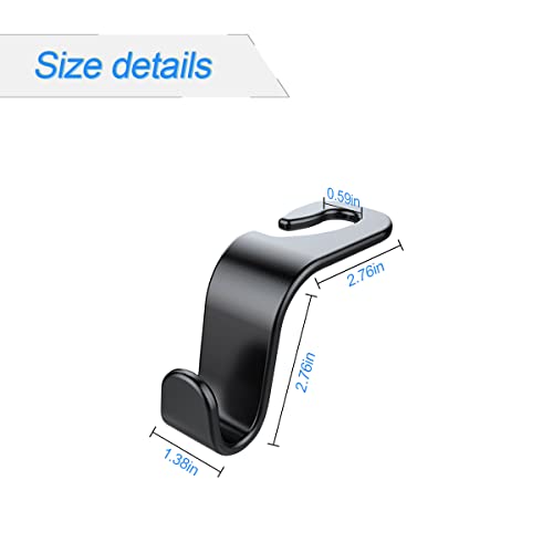 4 Pack Curved Headrest Hooks for Vehicle Seats, Black Style 2 - Product Imagery
