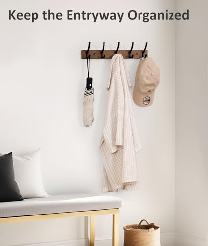 Optish Coat Rack Wall Mount, 16.5 Inches Wood Coat Hooks, Wall - Product Imagery