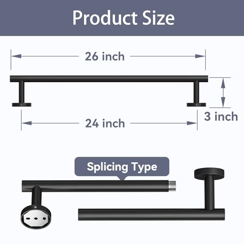Matte Black Towel Bar, 24 Inch Bathroom Towel Rack - Product Imagery