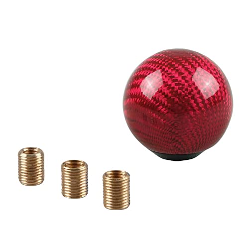 RYANSTAR Carbon Fiber Shift Knob with 3 Adapters Round Ball Red - Product Imagery