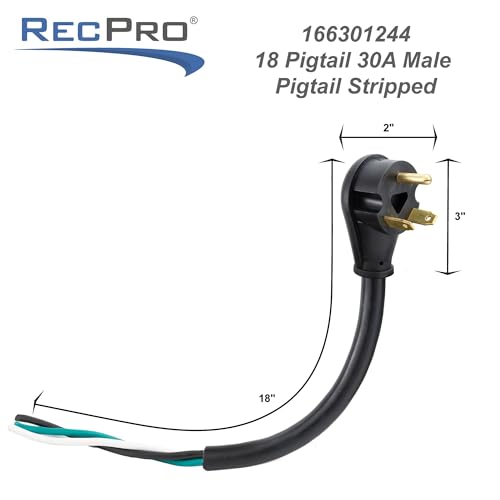 Tough Grade 18" Pigtail 30A Male Pigtail, Stripped on Open end. - Product Imagery