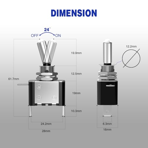 Nilight 3 Pack LED Toggle Switches 20A SPST On Off 3Pin Rocker - Product Imagery