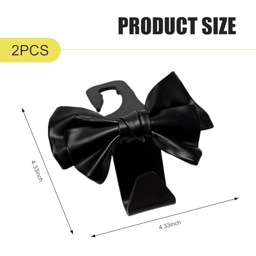 2PCS Car Seat Headrest Hooks, Cute Bow Car Purse Hook, Leather - Product Imagery