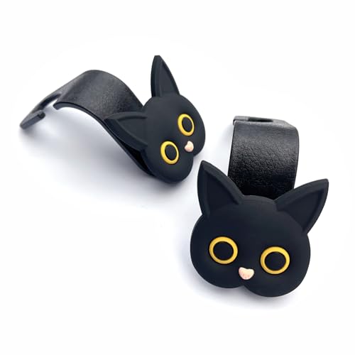 Car Seat Headrest Hooks, 2 Pack Black Cute Cartoon Cat Hook - Product Imagery