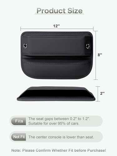 Premium Leather Car Seat Gap Filler Organizer (0.2”-1.2" Gaps), - Product Imagery