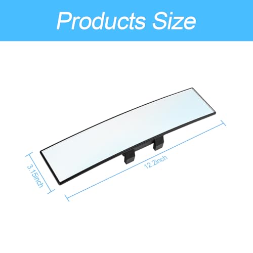 8sanlione 12 Inch Panoramic Car Rearview Mirror, White - Product Imagery