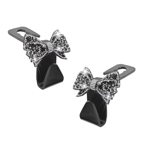 2PCS Bling Bow Car Seat Headrest Hooks, S Type Sparkling Crystal - Product Imagery