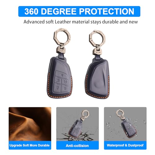 QBUC for Chevy Genuine Leather Key Fob Cover 6-Buttons (Dark - Product Imagery