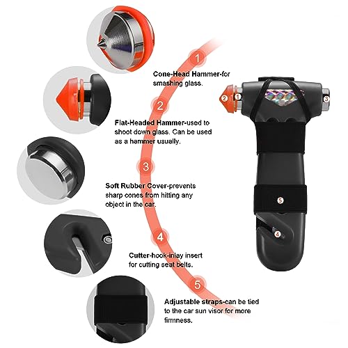 THINKWORK Car Safety Hammer, 3-in-1 Emergency Escape Tool with - Product Imagery