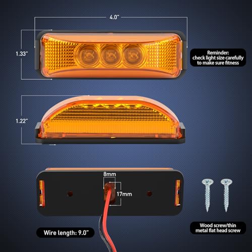 Nilight 2PCS 3.9 Inch Amber LED Side Marker Lights for Trailer - Product Imagery