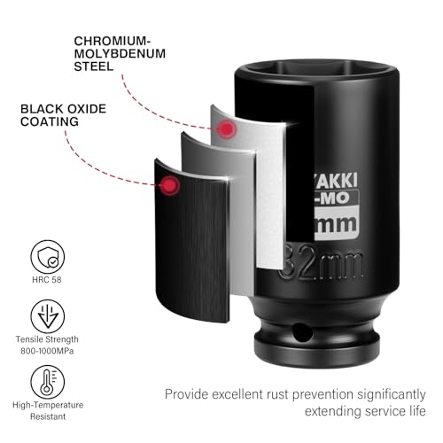 1/2" Drive 32mm Deep 6 Pt CR-MO Metric Impact Socket for Axle - Product Imagery