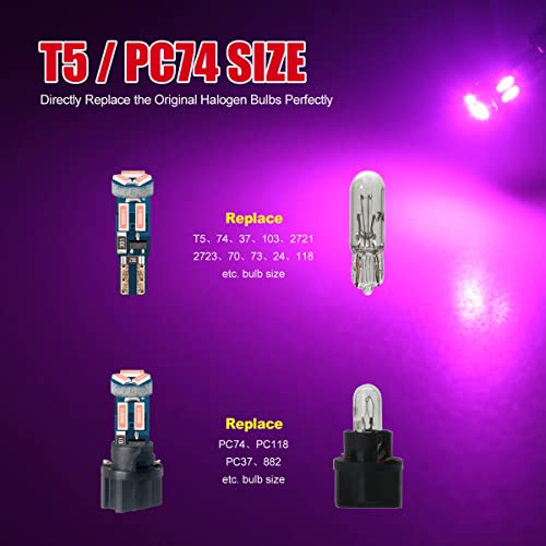 Pink T5 37 74 PC74 PC37 LED Bulb Car Dashboard Instrument Light - Product Imagery