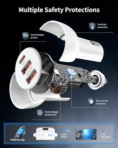 3-Port 70W Fast Car Charger for iPhone 14 13 12 11 Pro Max SE XR - Product Imagery