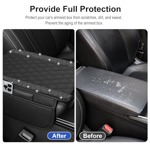 NBTEPEM Bling Car Center Console Cover, Leather Car Arm Rest - Product Imagery