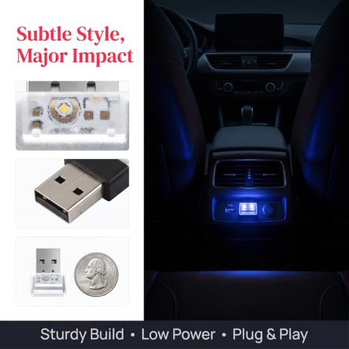 4PCS USB LED Car Interior Atmosphere Lamp, Portable Mini, Blue - Product Imagery