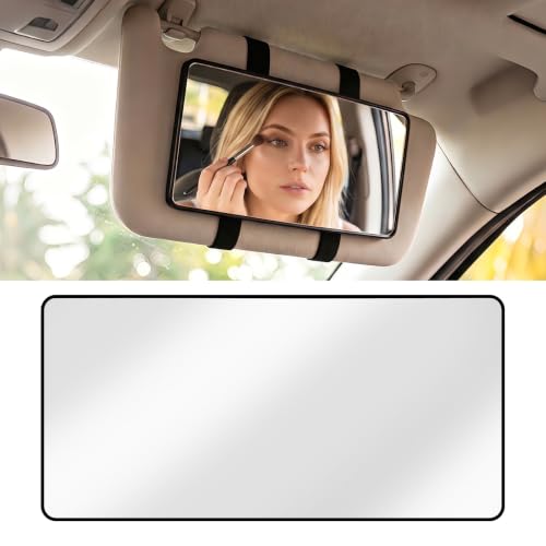 Car Visor Mirror, Sun Visor Mirror with Straps (Black) - Product Imagery
