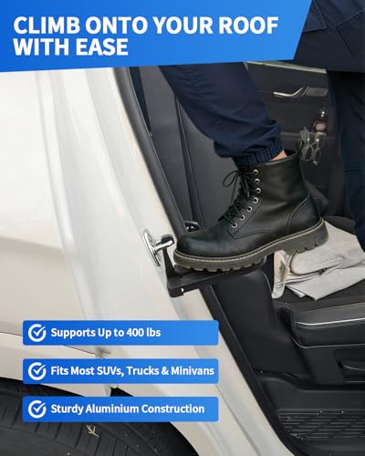 Car Door Step, Aluminum with 400lb Capacity, Anti-Slip Surface, - Product Imagery