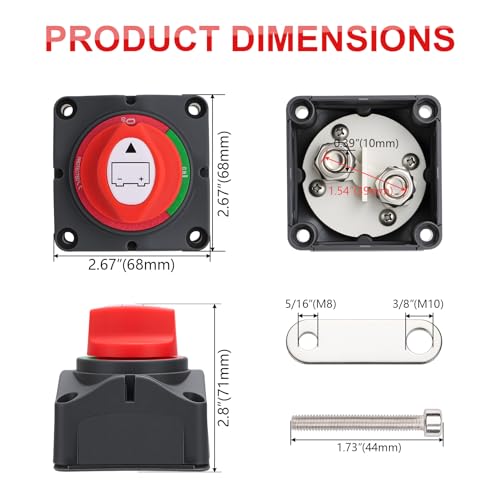 Top Post Battery Disconnect Switch, 250A 12-48V On/Off, - Product Imagery