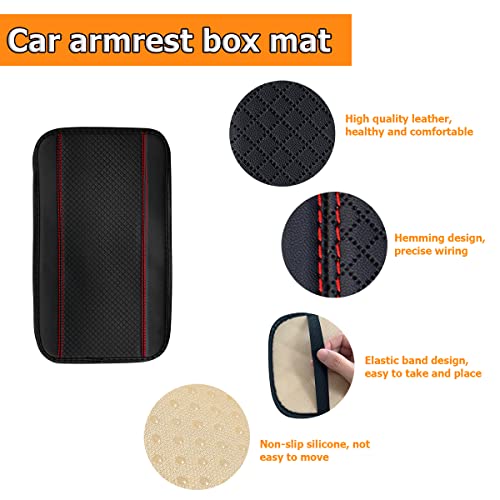 8sanlione Car Center Console Pad, Black/Red - Product Imagery