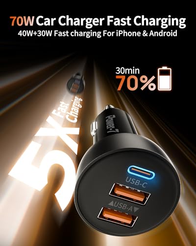 USB C Car Charger, 2 Pack 70W Fast Charging Cigarette Lighter - Product Imagery