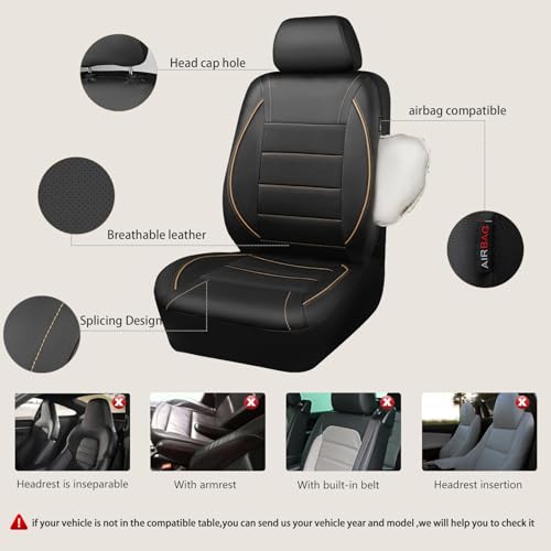 CAR PASS Universal FIT Piping Leather Car Seat Cover, for - Product Imagery