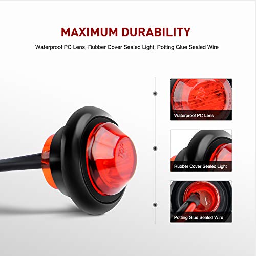 Nilight 3/4" Round LED Clearance Marker Lights, Red & Amber, - Product Imagery