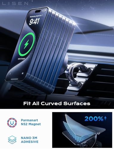 LISEN 15W MagSafe Car Mount Charger, Magnetic Phone Holders for - Product Imagery