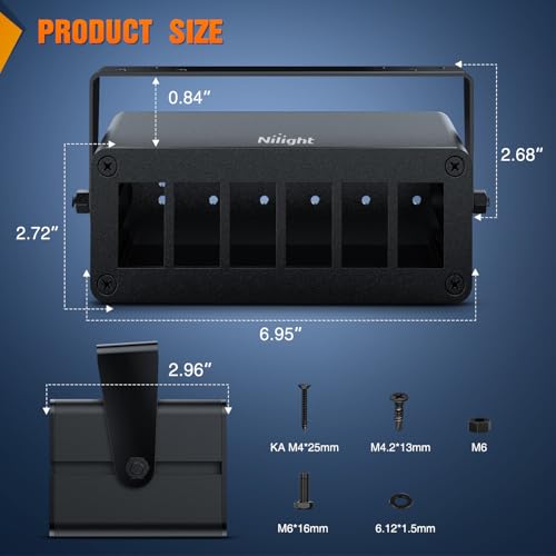 Nilight 6 Gang Rocker Switch Box Detachable Housing 6 Holes - Product Imagery