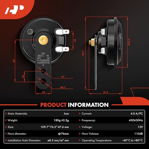A-Premium Disc Horn High Universal Electric Horn - 12V 110 dB - - Product Imagery