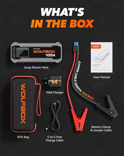 WOLFBOX 4000A Jump Starter,12V Car Battery Jumper Starter - Product Imagery