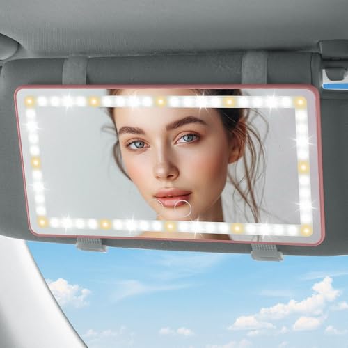 JOYTUTUS Car Sun Visor Vanity Mirror, Car Mirror with 3 Light - Product Imagery