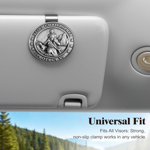St Christopher Medal for Car, St Christopher Visor Clip, Gifts - Product Imagery