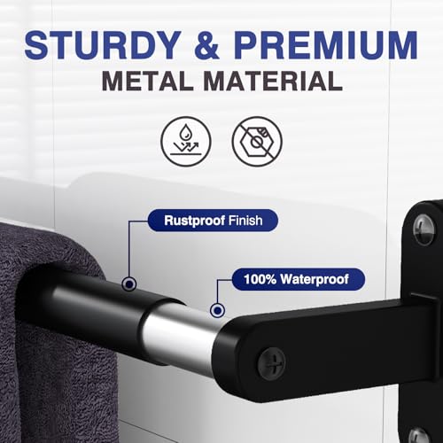 Powools Matte Black 24" Towel Rack, Rustproof Wall Mounted Towel - Product Imagery
