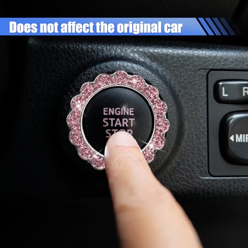 2PCS Bling Flower Car Engine Start Stop Decoration Ring, Pink - Product Imagery