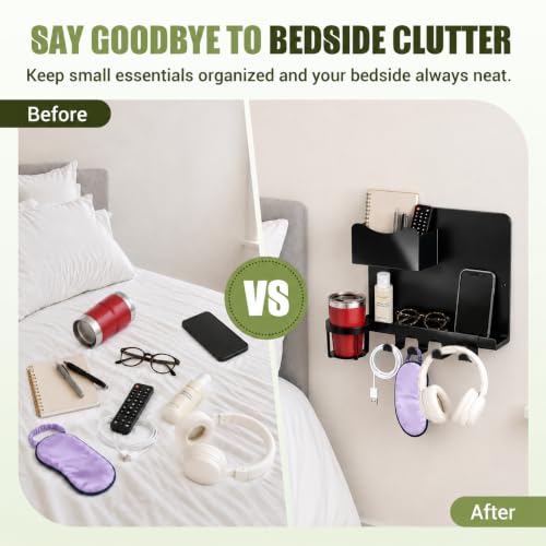 Floating Bedside Wall Shelf, Metal Wall Organizer with - Product Imagery