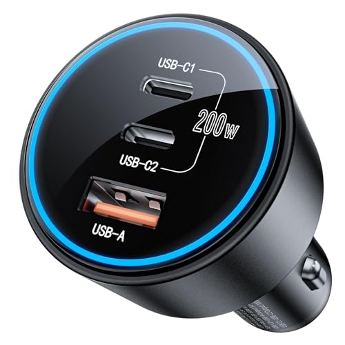 USB C Car Charger Fast Charging 200W, Dual PD 100W Type C Car - Product Imagery