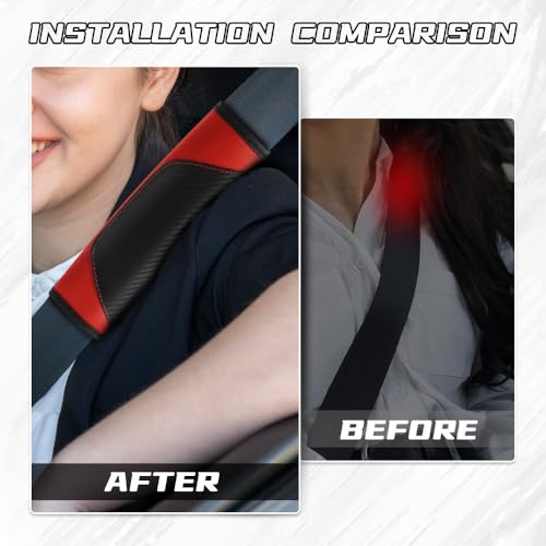2PCS Car Seat Belt Cover Pads, Seatbelt Shoulder Cushion (Red) - Product Imagery