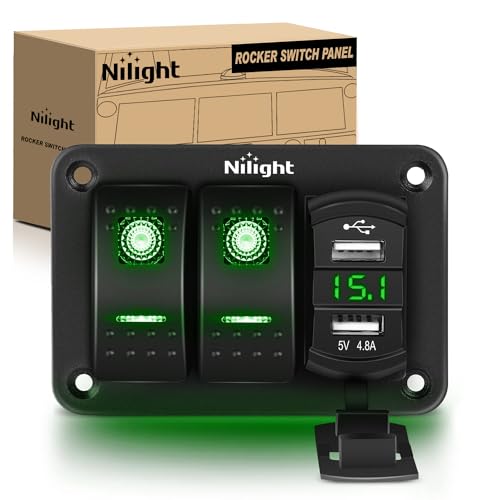 Nilight 2 Gang Rocker Switch Panel with Dual USB Socket Voltmeter - Product Imagery
