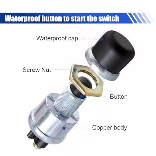 Car Push Start Button Switch, 12V 50A Heavy Duty Car Engine Push - Product Imagery