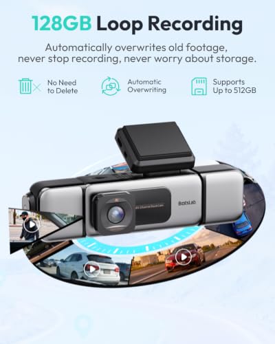 BOTSLAB 4 Channel 360° Dash Cam, 128GB Card, Voice Control, App - Product Imagery